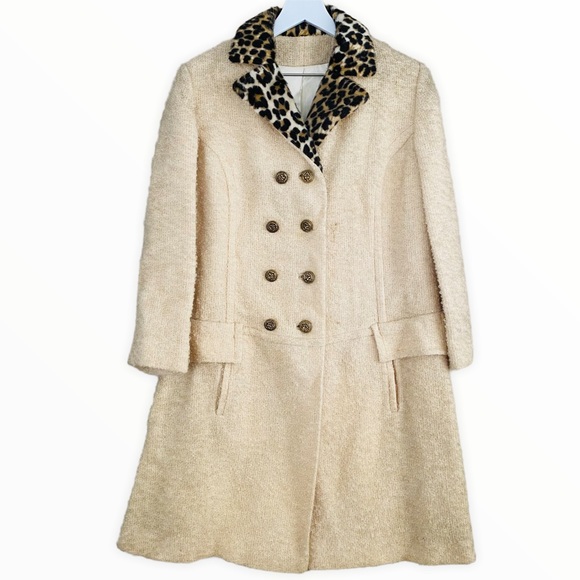 1966 Vintage Wool Wedding Coat w/Animal Print Faux Fur Collar - Picture 2 of 10
